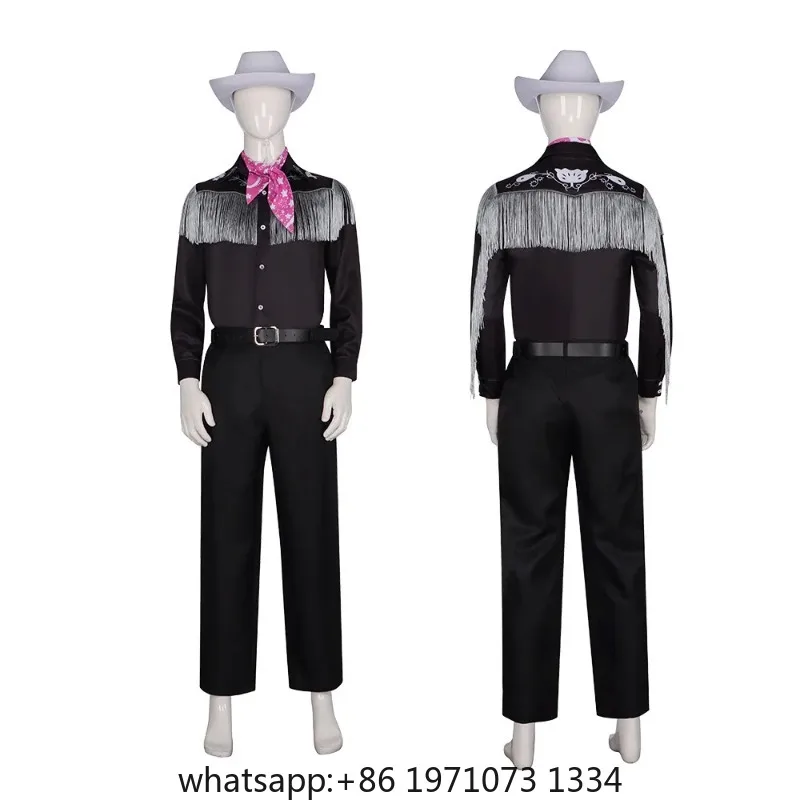 KEN Cosplay Costume with Hat Cowboy With Scarf Western Long Sleeve Fringe Shirt Halloween Cosplay For Mens B