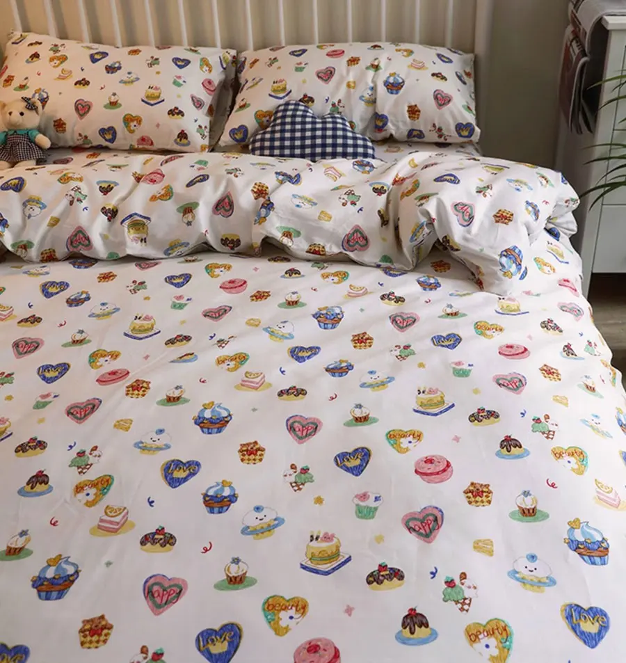 

Cute colorful sweet cake ice cream heart bedding set,twin full queen king cotton home textile bed sheet pillowcase duvet cover
