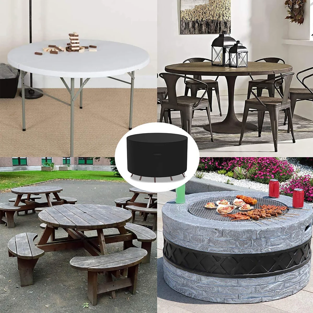 120 CM Round Garden Table Cover with Storage Bag Thick Heavy Duty Patio 210D Oxford Cloth Weatherproof Patio Table Covers