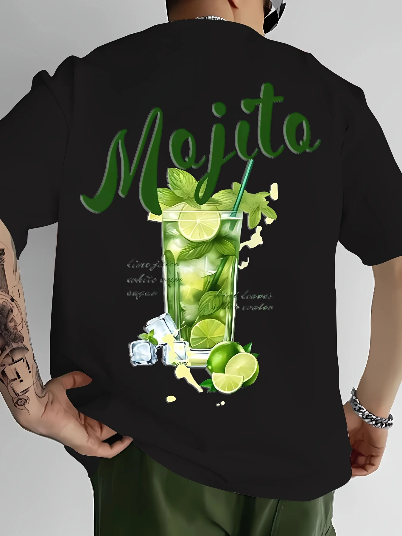 Refreshing Mojito Cocktail Print with Lime and Mint on Premium Soft 100% Cotton Men Tshirt Perfect for Summer Beach Casual Style