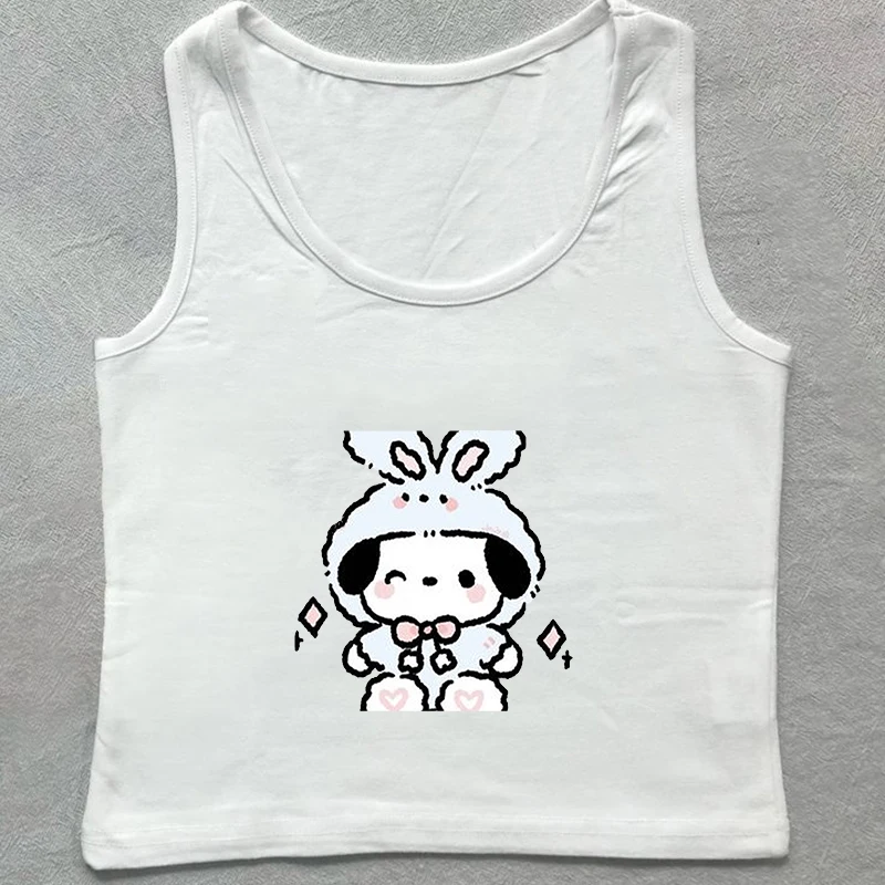 American Retro Summer Cartoon Printing Inside With A Round Leader Wears Vest Ribbon New Trend INS Top