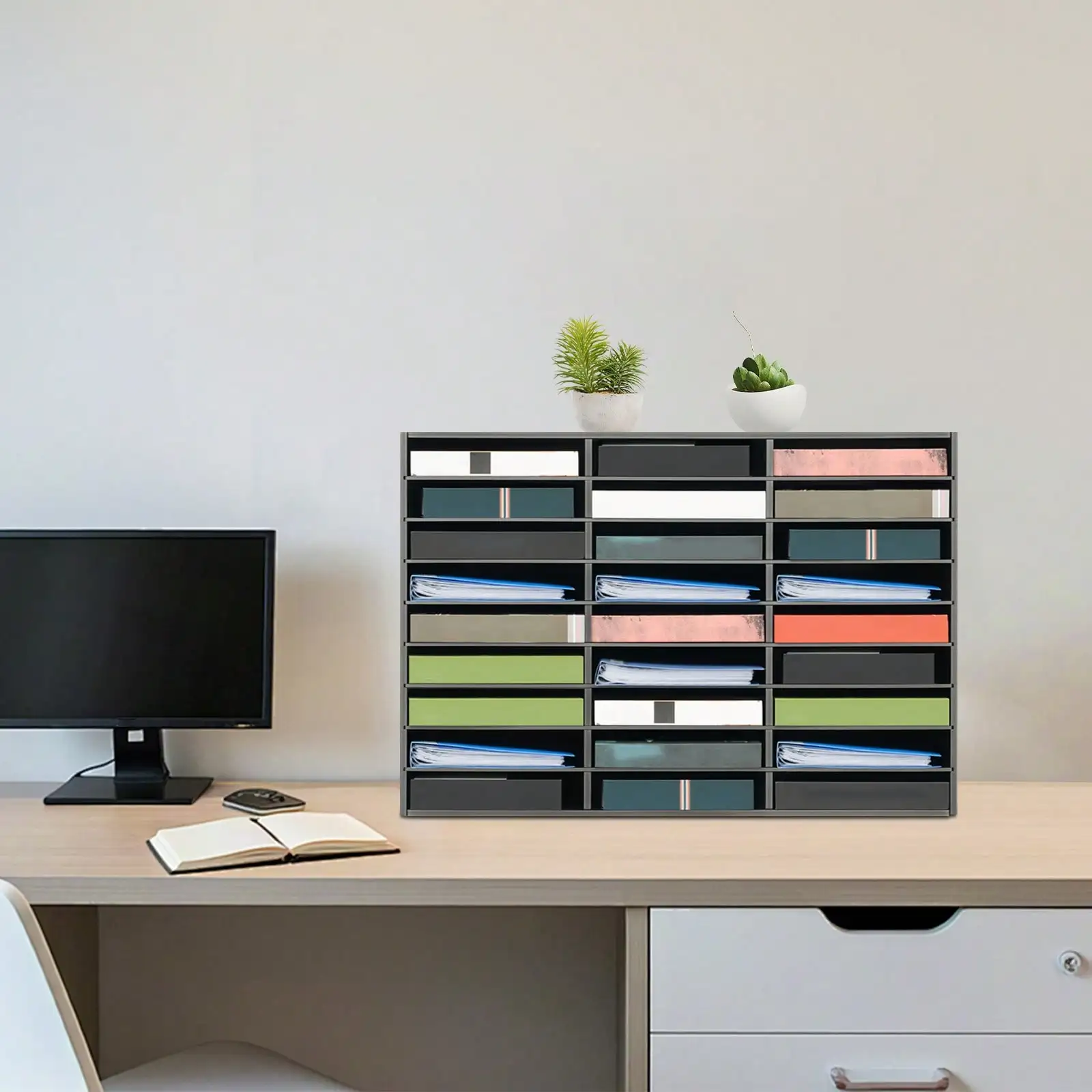 

Literature Organizer, 27 Slots Compartments Mail Organizer, Thickened Top Panel. Classifying And Storing Literature, Magazines, Comic Books, Files, Student Assignments, Binders, Catalogs, Diaries, Papers, Documents (Black)