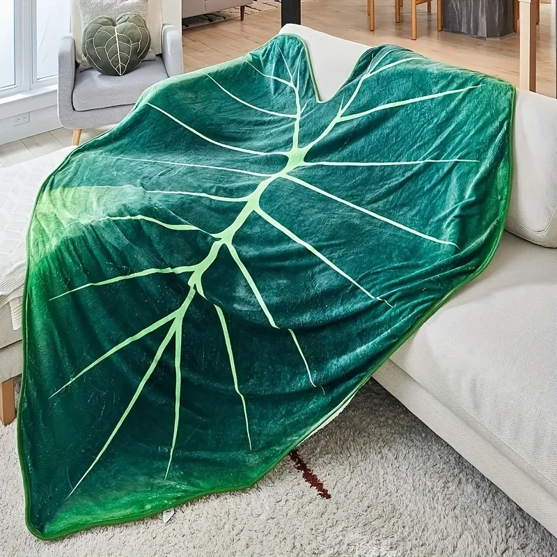 1pc Cozy Green Leaf Shaped Flannel Blanket - Ultra-Soft, Plush, and Warm Sofa,Home Birthday Gift for Boys Girls and Adults