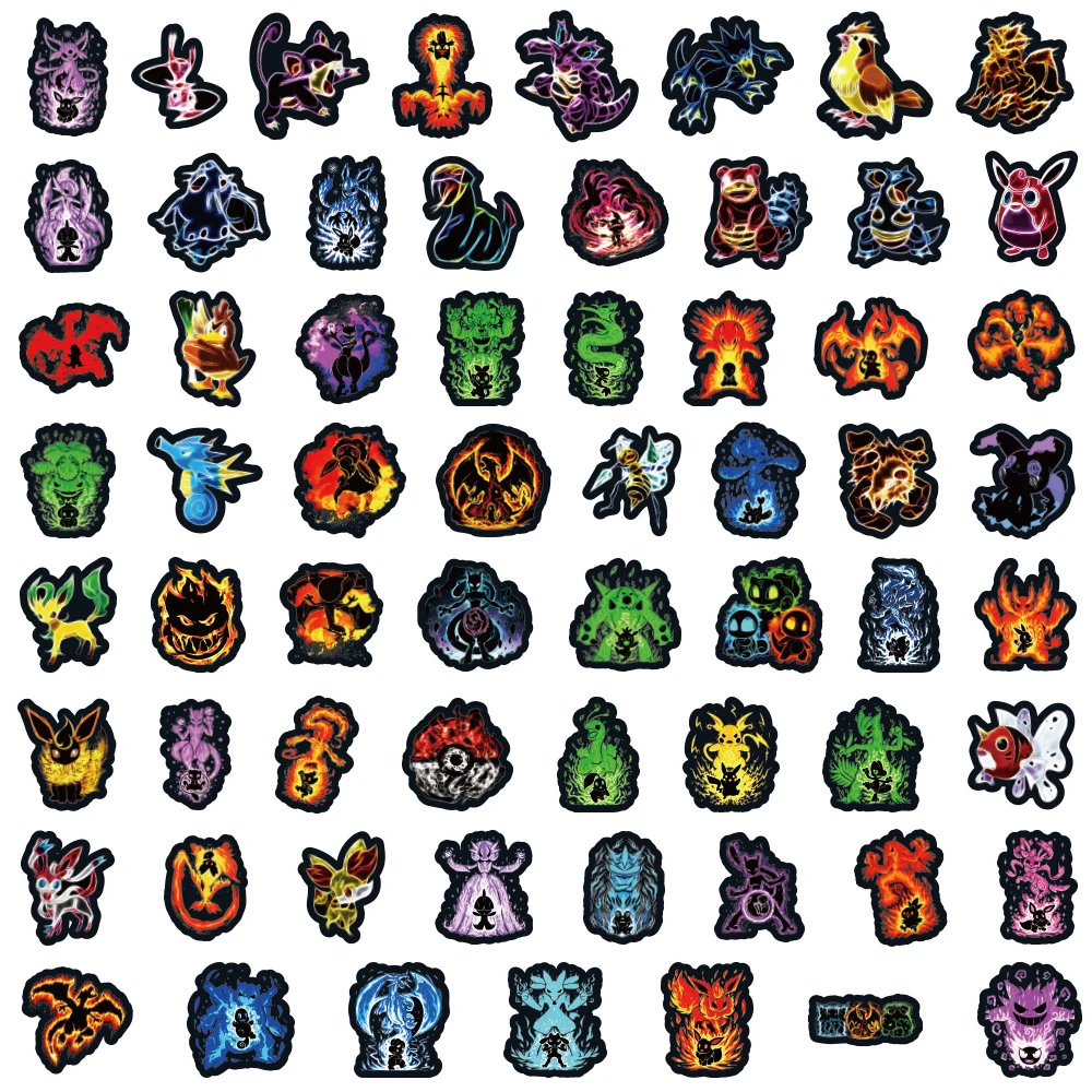 10/30/60pcs Neon Pokemon Stickers Anime Pikachu Psyduck Cartoon Decals DIY Laptop Skateboard Motorcycle Cool Sticker for Kid Toy