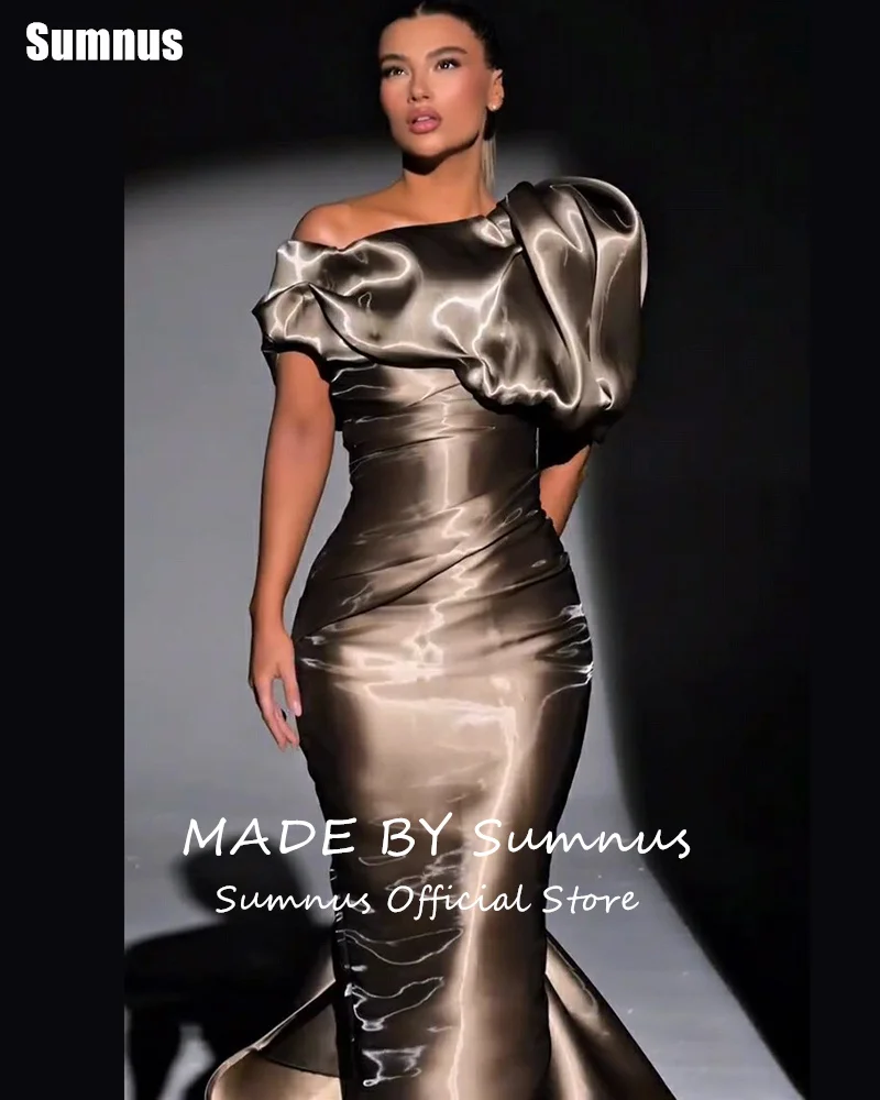 Sumnus – robe de soirée de forme sirène, moderne, épaules dénudées, plis froncés, Maxi, avec traîne, robe de Gala personnalisée