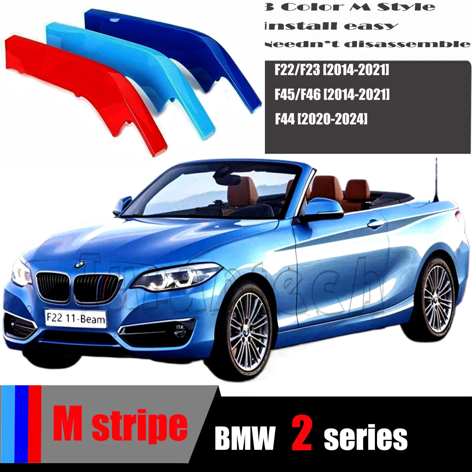 M Performance 3-Colored Grill Clip for BMW 2 series 216i 218d 218i 220d 220i 225d 228i 230i  Strip Grille Kidney Insert Trim