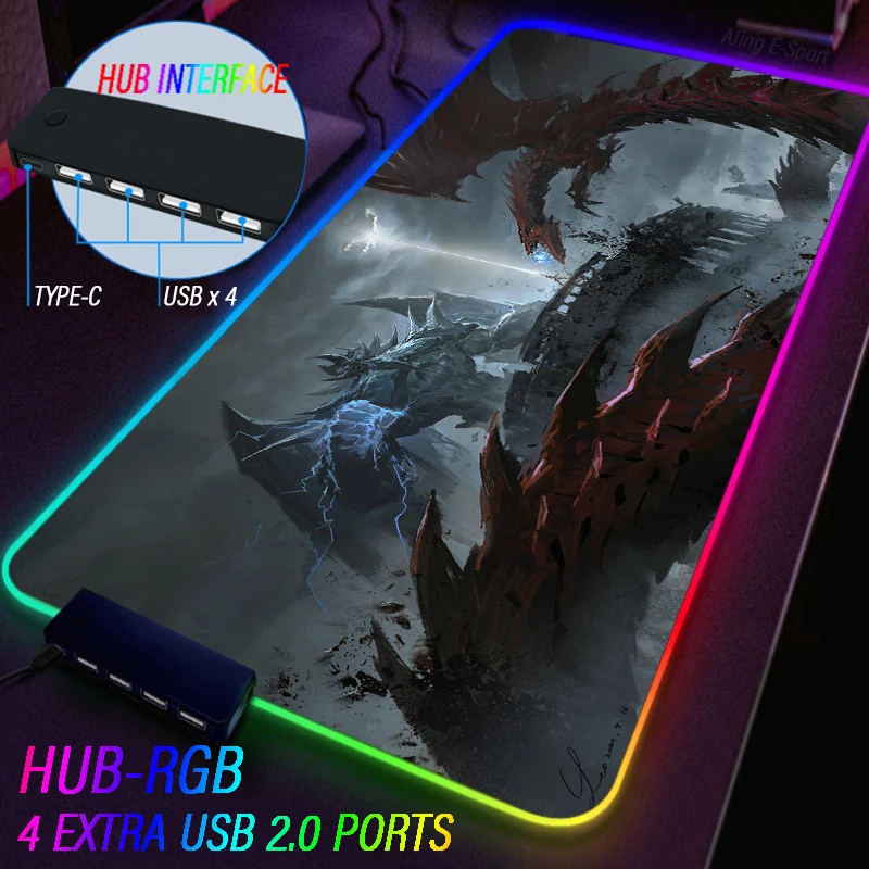 HUB 4 Port USB Mouse Pad Blue-Eyes White Dragon Card Of God Custom Two-Dimensional Gamer Female RGB Computer Desk Mat