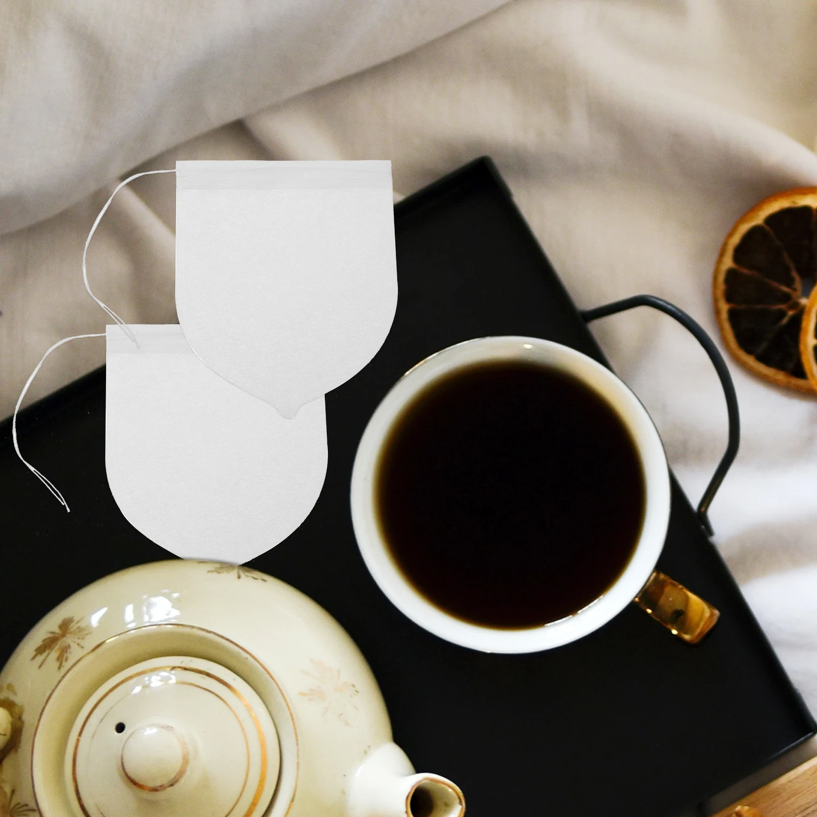 

100 шт. фильтровальный бумажный пакет для заварки чая, пустые пакеты, одноразовые вкладыши, шнурок 6x8 см, белый, устойчивый к высоким температурам