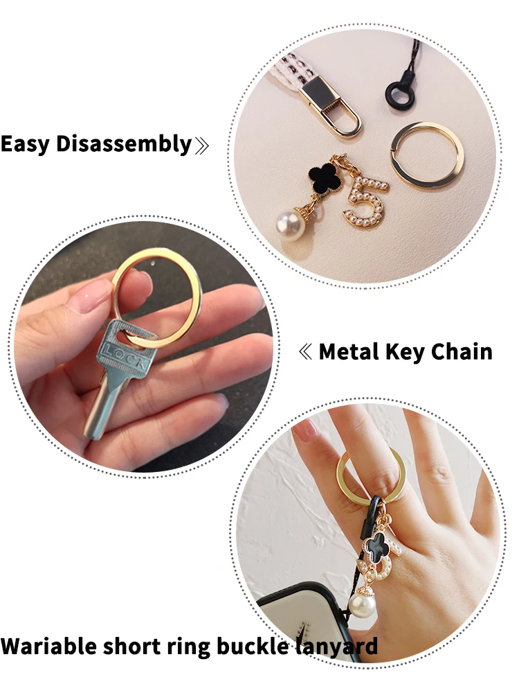 Fashion Women\'s Phone Lanyard Short Woven Pearl Pendant Wrist Rope Anti-lost Cell Phone Lanyard Bracelet Key Ring Bag Accessory