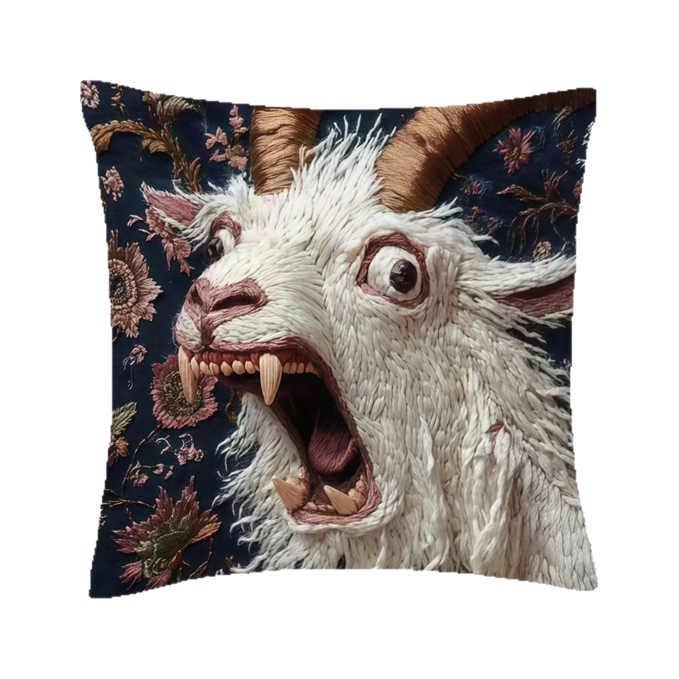 Funny Screaming Goat Plush Throw Pillow Cover