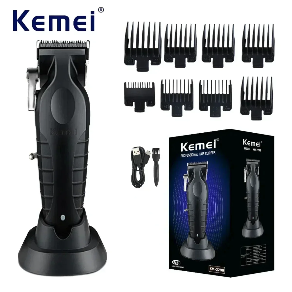 Kemei Hair Clipper Professional Trimmer Adjustable Cutting Machine Electric with Charging Base KM-2296