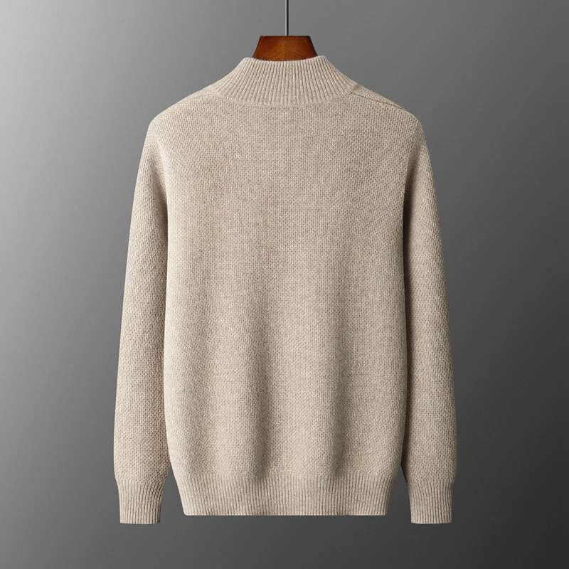 เสื้อคาร์ดิแกนผู้ชายคอเต่าครึ่งตัวแบบหนาสำหรับฤดูใบไม้ร่วง/ฤดูหนาว ผลิตภัณฑ์ใหม่ ผลิตจากขนแกะเมอริโน 100% ถักแบบลายรังผึ้ง สไตล์ลำลอง