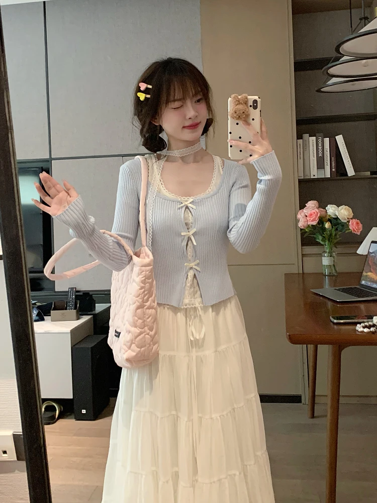 

Шикарный синий вязаный топ с узлом, сексуальный и нежный, женская повседневная облегающая футболка с длинным рукавом, весенняя мода