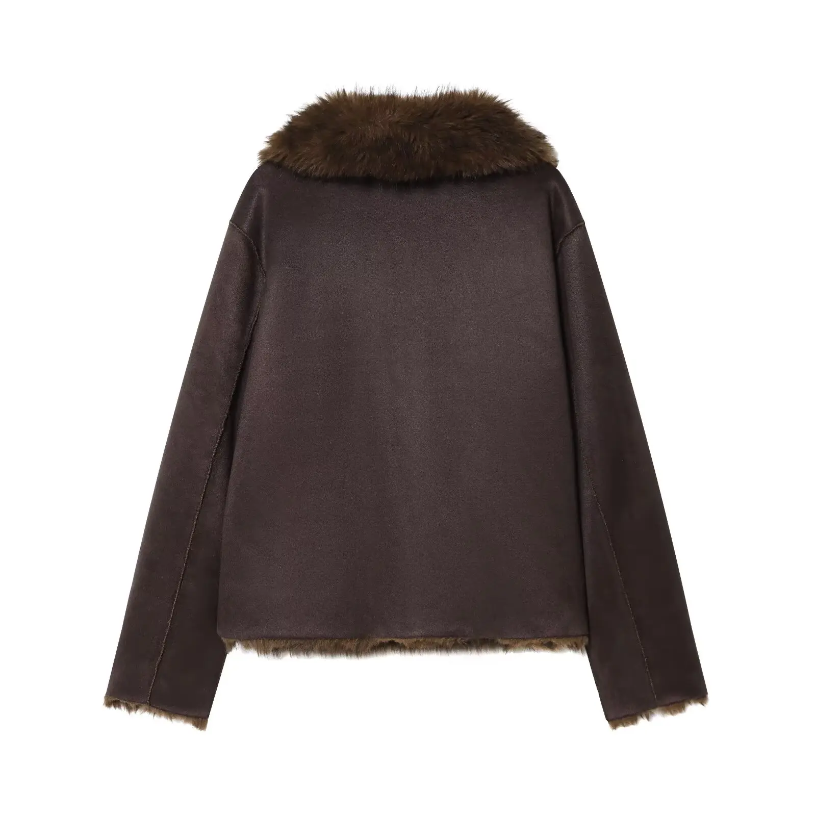 معطف أنيق ذو وجهين بتأثير الفرو الصناعي من JNLEAOG، معطف قصير نسائي جديد للخريف متعدد الاستخدامات مصنوع من ألياف البوليستر