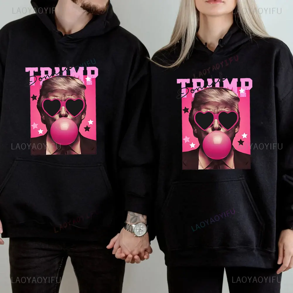 Sudadera Donald Trump elección Trump gafas de sol rosas Trump chicle manga caída sudaderas con capucha Bubblegum Sudadera con capucha