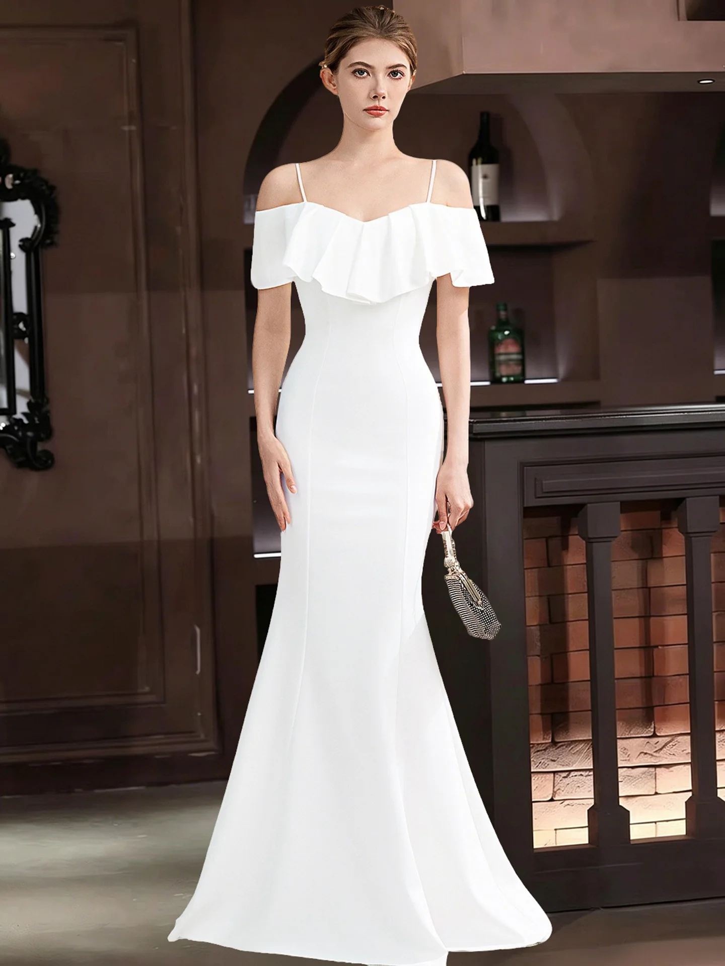 

Evening Dress Women's Temperament Entry High-End Ladies Banquet off-Shoulder Long Strap Fishtail Dress