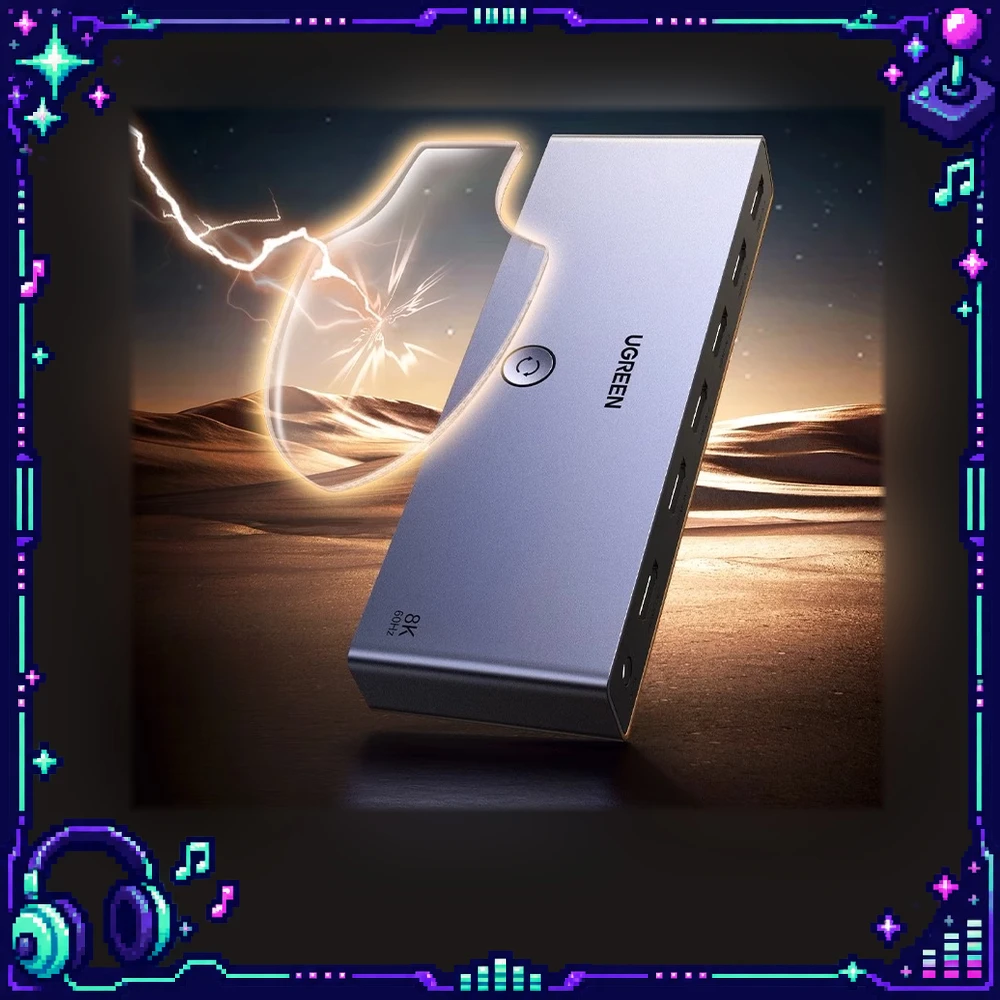UGREEN 25141 HDMI Switch CM693 HDMI 2.1 5 Inputs 1 Output 8K60Hz 40Gbps Button and Remote Control Aluminum Alloy Housing