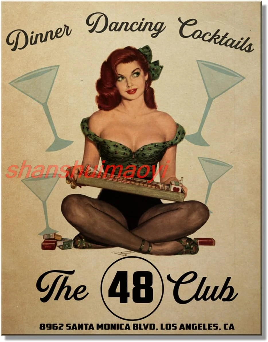 Desperate Enterprises The 48 Club Tin Sign - Nostalgic Metal Wall Decor - Vintage Pinup Girl - Made in USA sign