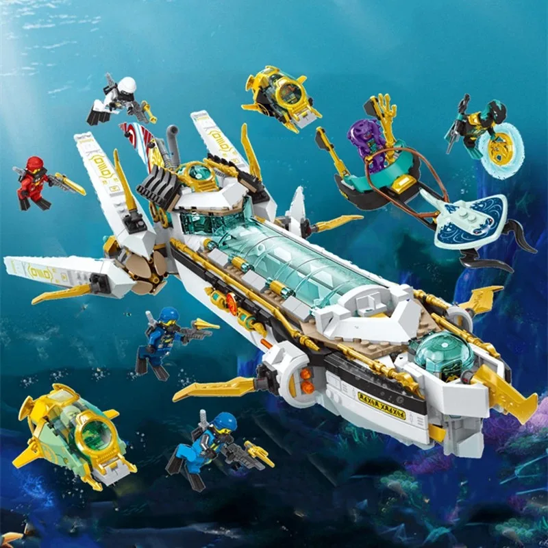 MINISO Disney 1218pcs Hydro Bounty Submarine Mech Sub Speeder Compatible 71756 Building Blocks bricks model Kids Toys Gift