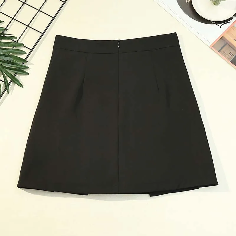 ファッションダブルブレストスーツプリーツスカート女性のハイウエスト A ラインミニスカート安全ショートスカート