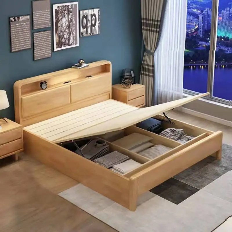 Factory Direct 2026 Solid wood bed 1.8 meters Master bedroom double 1.5 meters High box Wooden bed