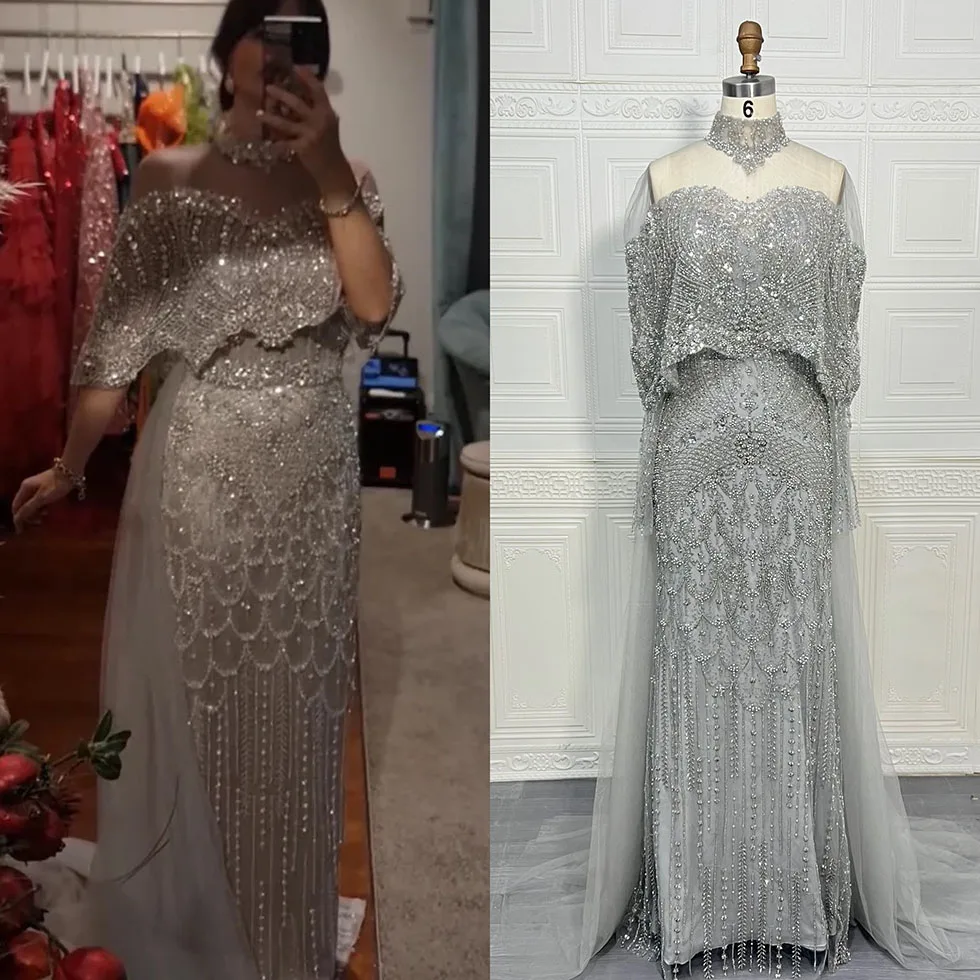 فستان سهرة حورية البحر مطرز بالخرز من دبي للنساء 2025 أنيق برقبة عالية وأكمام طويلة للنساء فستان حفلات الزفاف حسب الطلب #1