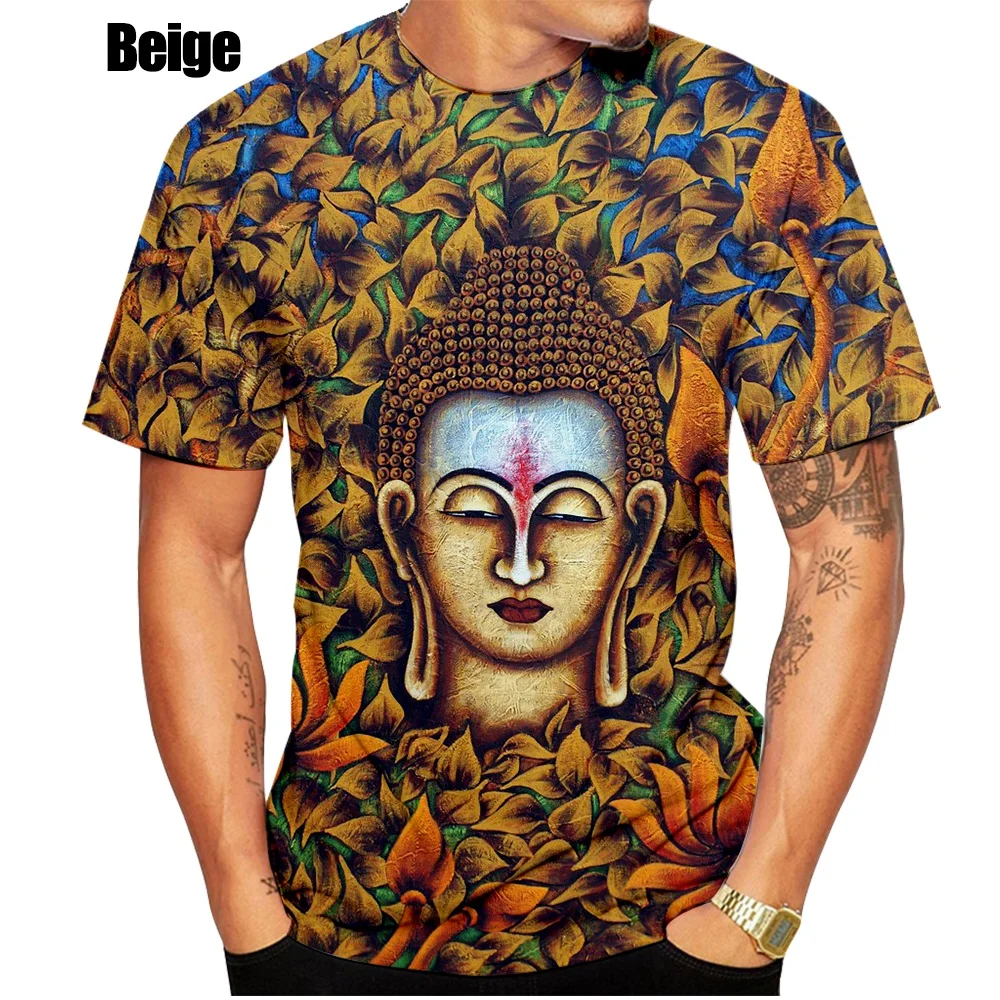 Summer New Fashion 3D Print T Shirt Religious Shakya Muni Buddha Face Short Sleeve Top