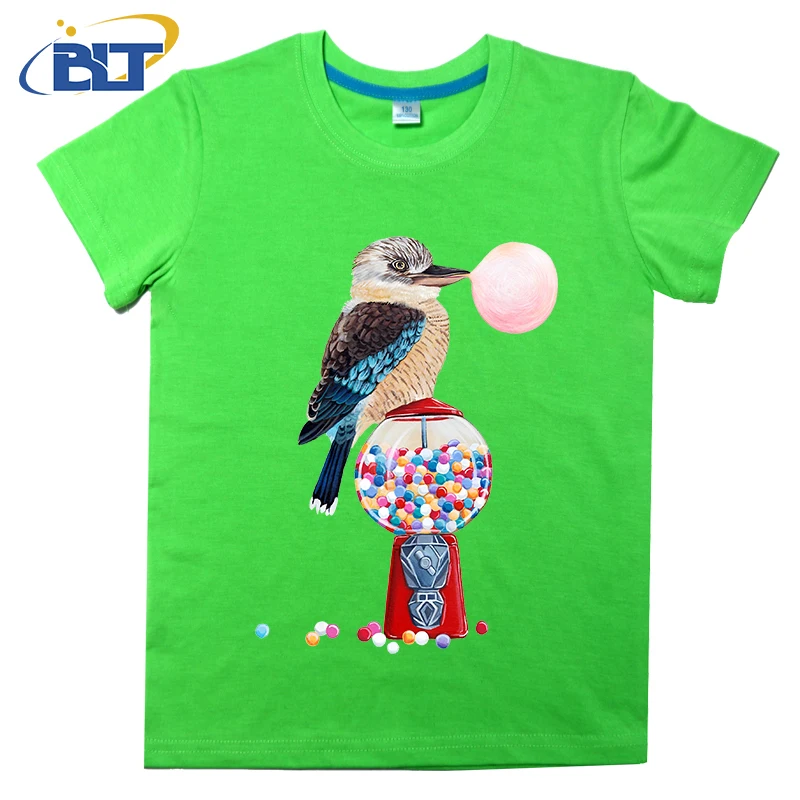 Vogel Gumball Machine Kookaburra Bedrukt Kids T-Shirt Zomer Katoen Korte Mouwen Casual Tops Geschikt Voor Jongens En Meisjes