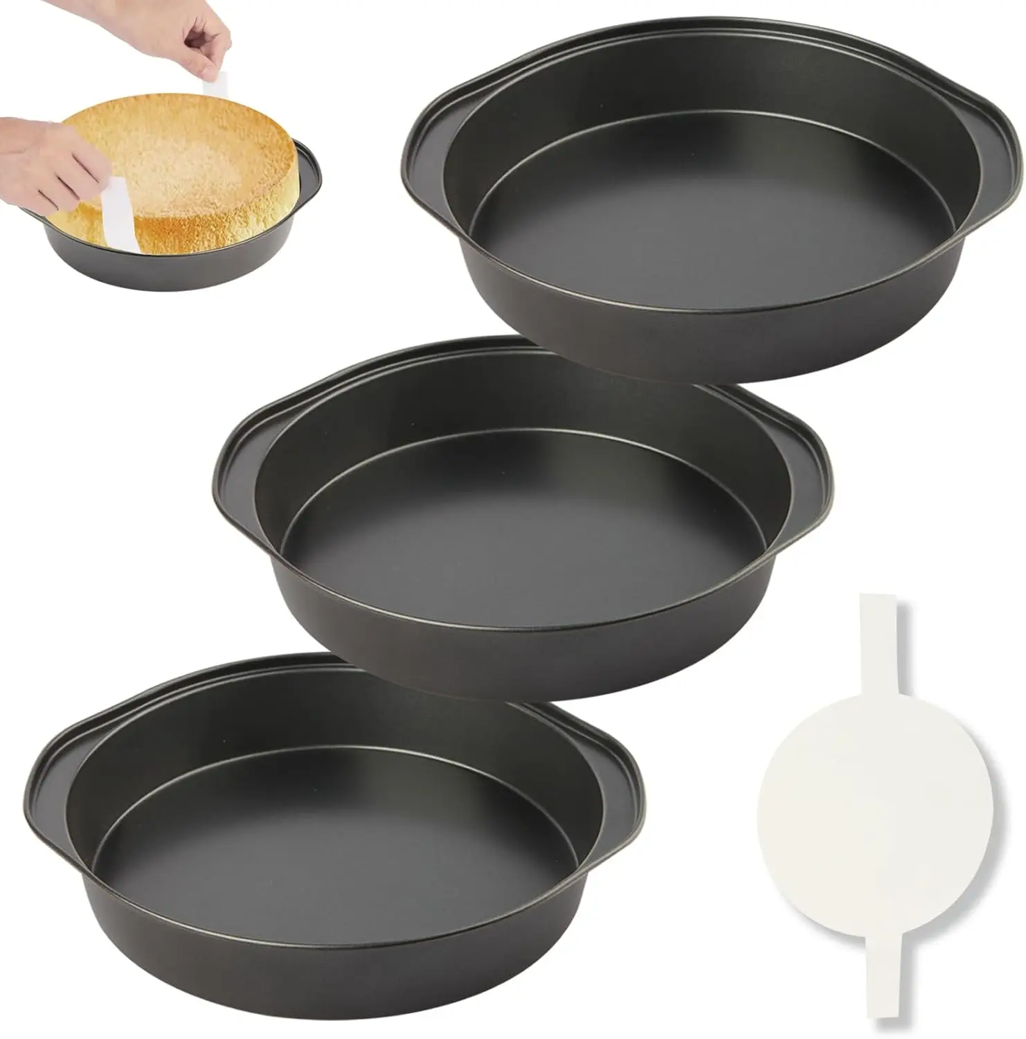 

6 Inch Cake Pan - 3PCS Nonstick Round Cake Pans with 100 PCS Parchment Paper, Carbon Steel Smash Cake Baking Pans with Handle, Dishwasher Safe