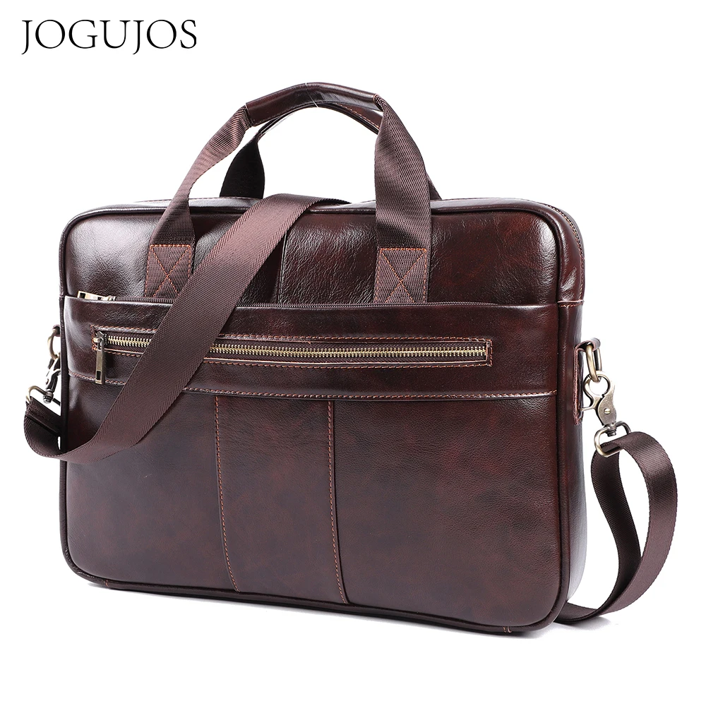 JOGUJOS Genuine Cow Leather Men's Briefcase Office Bags for Men 15.6 Inch Laptop Bag Business Travel Messenger Bag Tote Handbag