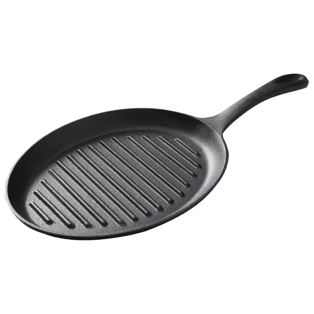 Cast Iron Grill Pan Non-Stick Grill Plate with Handle Grill Fry Pan No Chemical Coating Induction and Gas Stove Ready