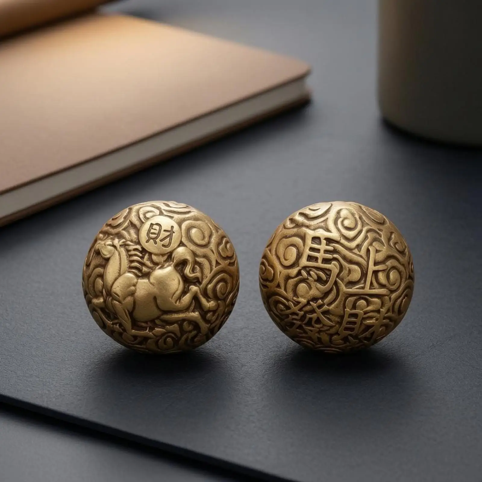 Brass Hand Ball Shiny Finish Carved Brass Sphere Spiraling Patterns Gold Metal Display Ball for Exercise