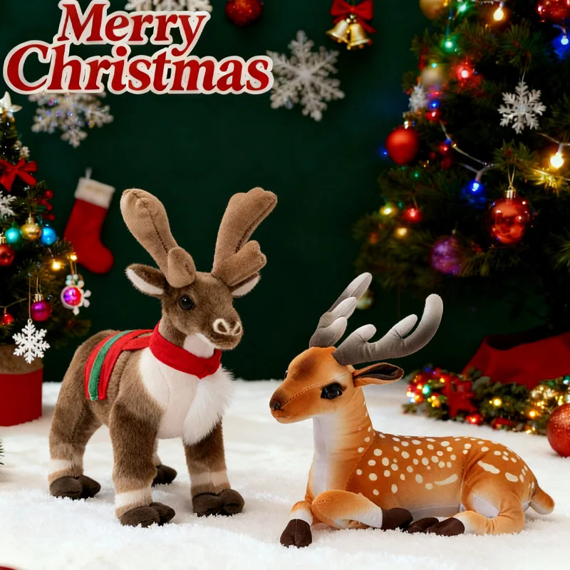 かわいいヘラジカシカ鹿ぬいぐるみリアルなクリスマスパーティーの雰囲気の装飾抱きしめやすい人形クリスマスフェスティバルギフト友人への
