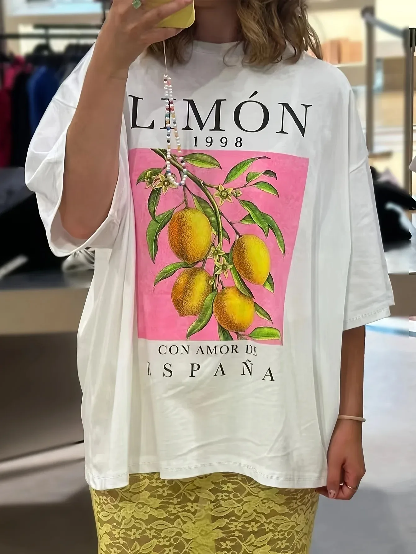 Lemon Fruit Print T-Shirts Cotton Women Graphic Tops Oversized Vintage Aesthetic Botanical Streetwear Shirt Cottagecore Clothing