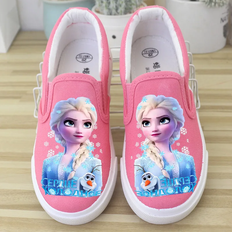 Disney children\'s shoes canvas girls frozen elsa sneakers spring summer low top sneakers board single casual shoes