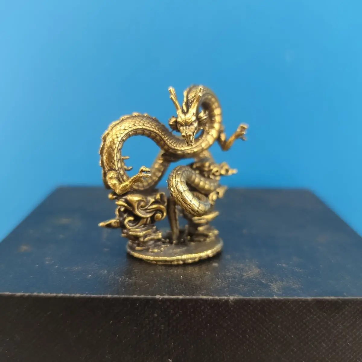 Antique Brass Dragon Ball Shenron Statue, Wish Granting Dragon Miniature Zen Landscape Decor, Collectible Anime Art Gift