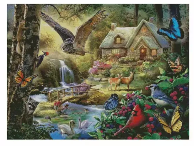 

Лесные животные хижина пейзаж швейный набор 16CT 14CT без печати наборы для вышивки крестом искусство вышивки DIY рукоделие ручной работы домашний декор