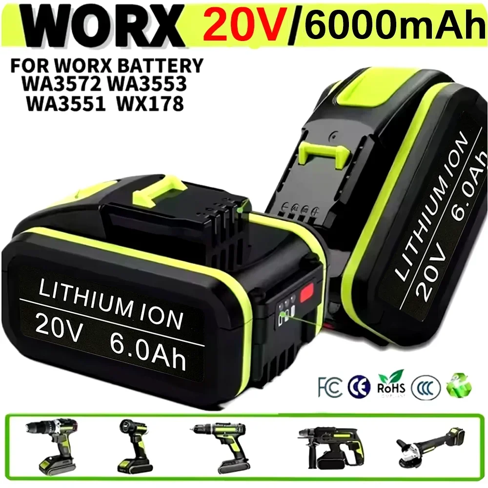 

20V high-capacity Lithium-ion Battery 6.0Ah For WORX WA3551 WA3551.1 WA3553 WA3641 WX373 WX390 Rechargeable Battery Tool