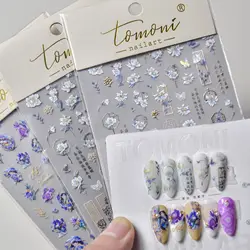 Blue and White Porcelain Gold Stamping 5D Butterfly Flowers Swallow Window Chinese Style Stroke Nail Art Stickers Manicure Decal
