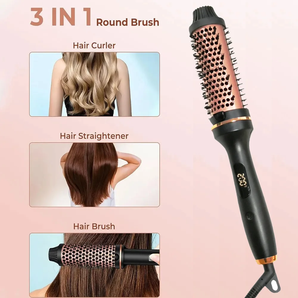 New Upgrade 1.5 Inch Thermal Brush Create Loose & Volume Curls Digital Display Tourmaline Ionic Hair Curler Curling Iron Brush