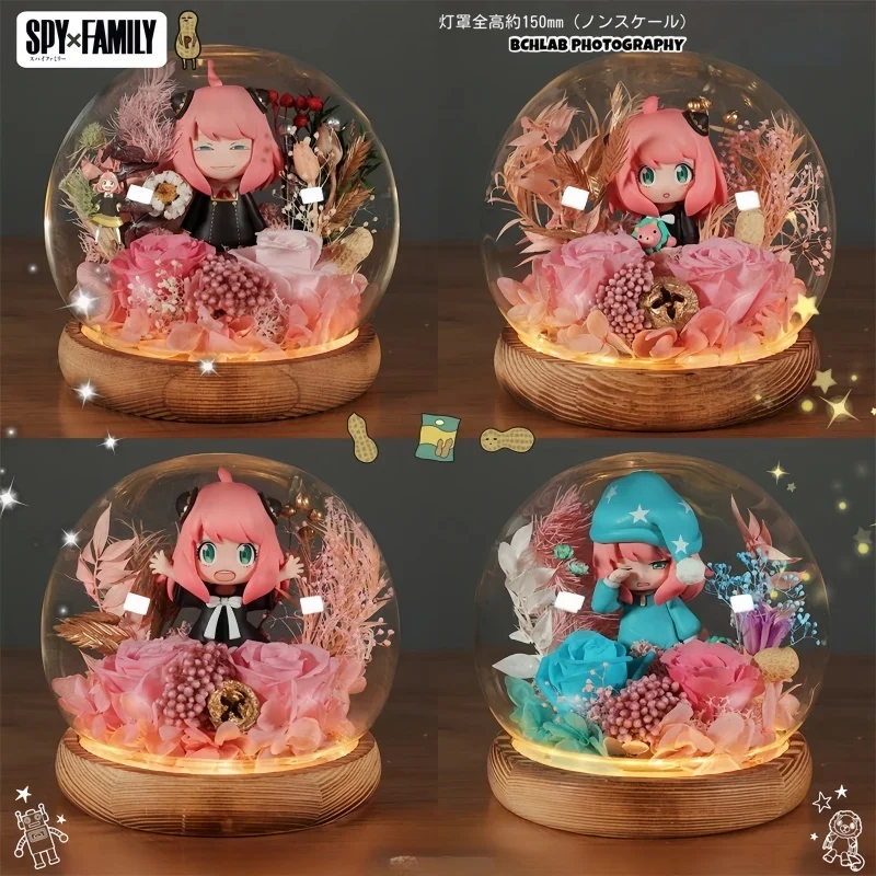 New Anime Spy×Family Anya Eternal Flower Series Crystal Ball Cute Cartoon Desktop Luminous Ornaments Figures Toy Couple Gifts