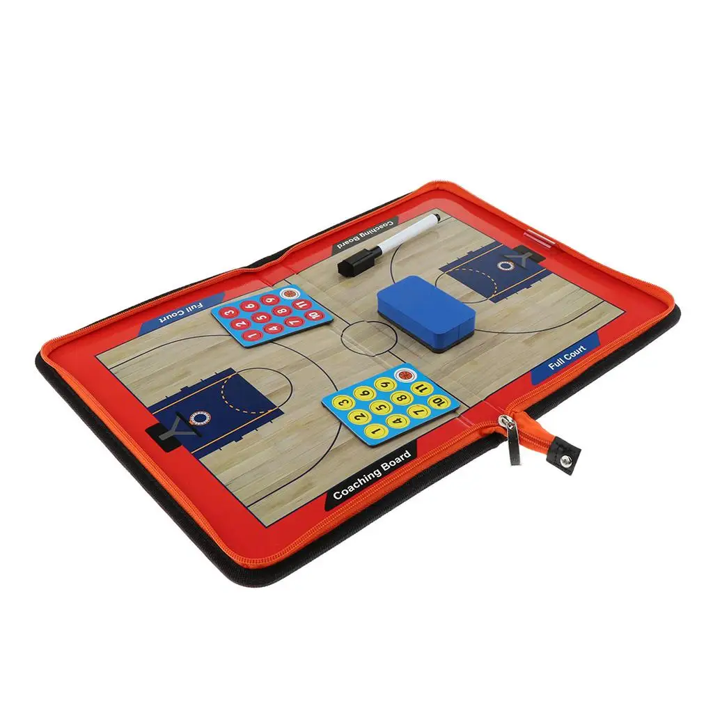 Portable Basketball Tactic Board Set Artificial Leather Waterproof Zipper Folder for Practice and Matches