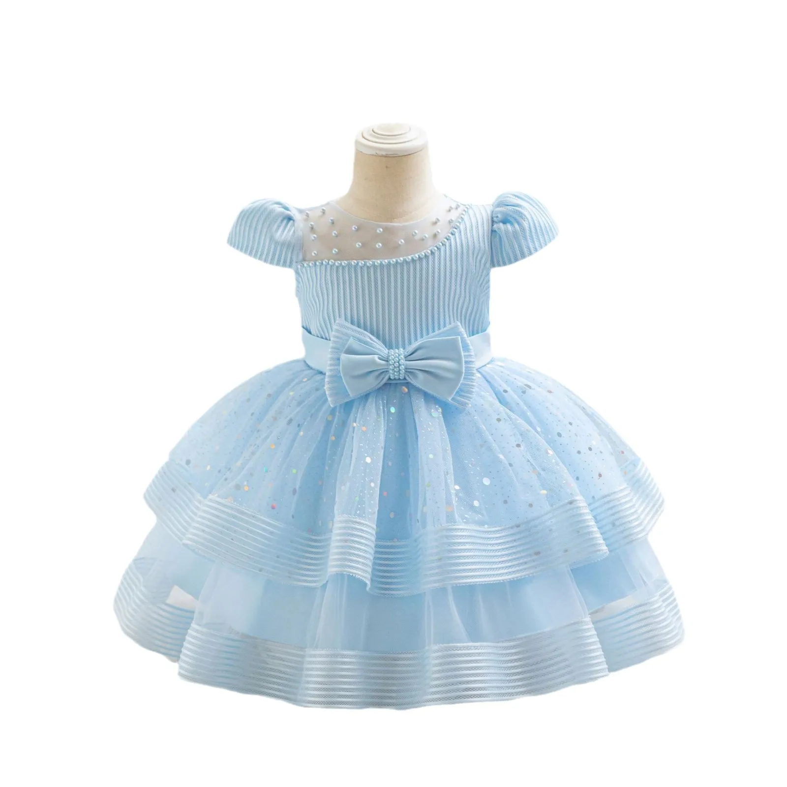 N60 Sweet Memory Flower Girl Dress Baby Dress Little Kids Dresses Christmas Sequins Pom Gown Girl Birthday Party Dresses