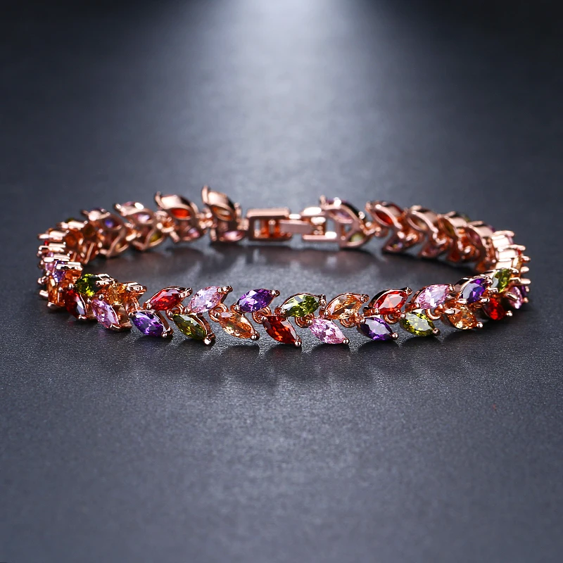 Trendy Leaf Charm Cubic Zirconia Bracelet & Bangles for Bride Bracelets Jewelry Sliver Color Clear CZ Crystal Bangles for Women