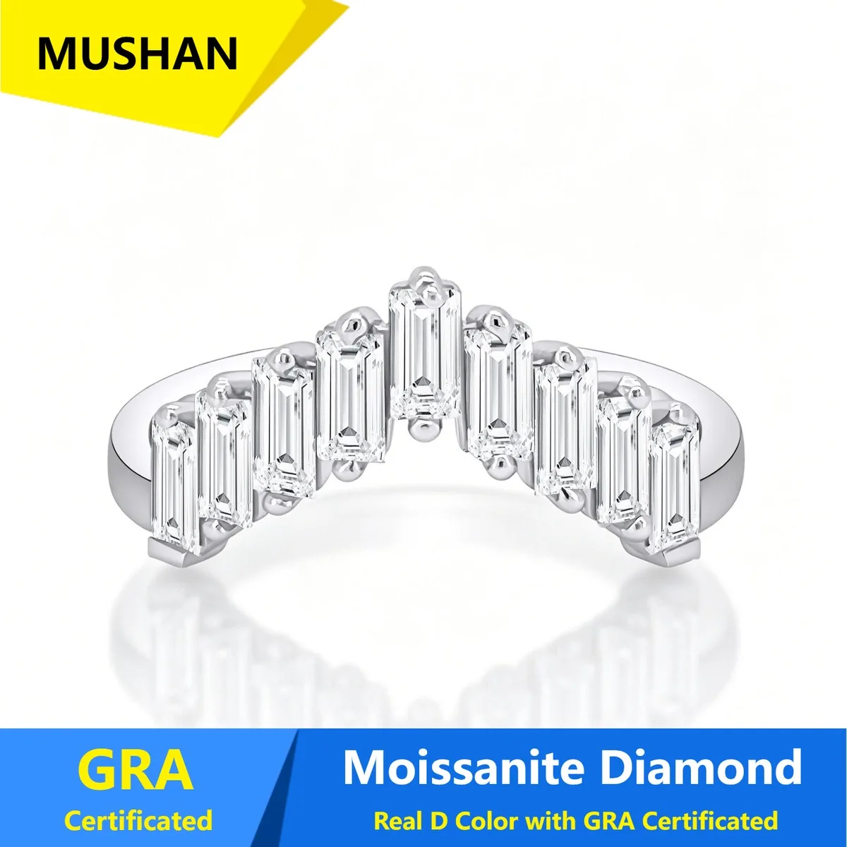 MUSHAN Luxury Jewelry 925 Sterling Silver Ring Band Women GRA Certificated Moissanite Diamond Emerald D Color Rings Fine Jewelry
