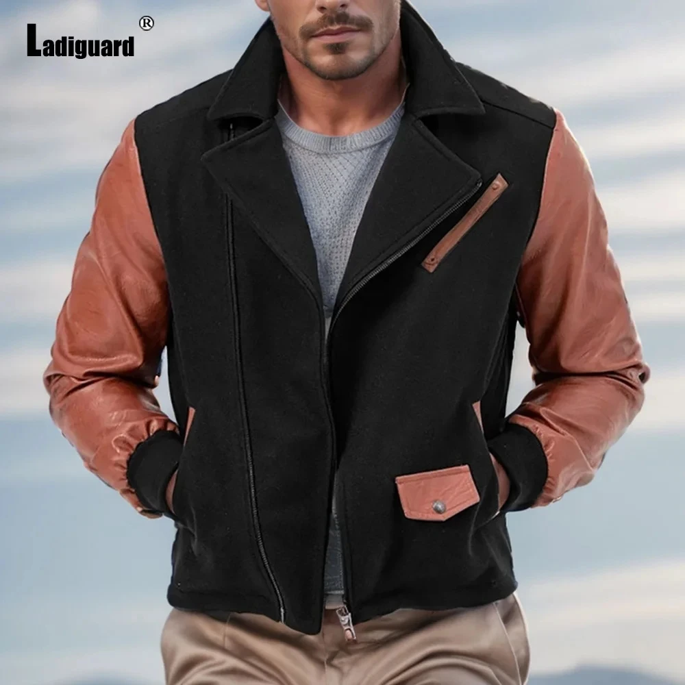 Europe and America New Men's Slim Diagonal Zipper Windbreaker jacket Autumn Winter Leather Bomber Jacket Men casual Jacket Coats
