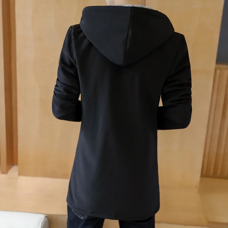 Men \'s Fashion Warm Hoodie Jacket 2023 Winter MenTrench Coat Plus Velvet Thickening Slim Fit Wool Overcoat Trench Coat