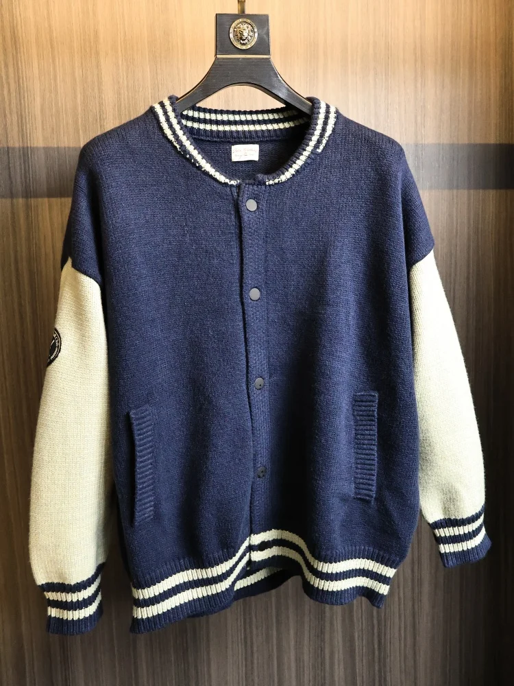 

Faionable массивный вязаный мужской кардиган, круглый теплый осенне-зимний свитер, цветной дизайн, повседневный городской вязаный топ