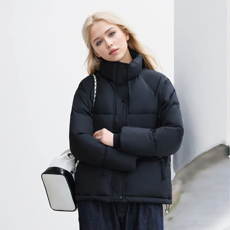 

Женские однотонные повседневные модные простые базовые стеганые пальто с воротником-стойкой и длинными рукавами, зима 2025 года, новая модная женская одежда