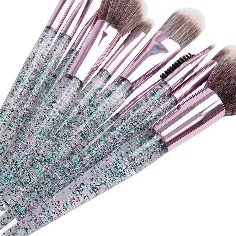 10 peças glitter diamante cristal lidar com pincéis de maquiagem conjunto pó fundação sobrancelha rosto compõem escova ferramentas cosméticas